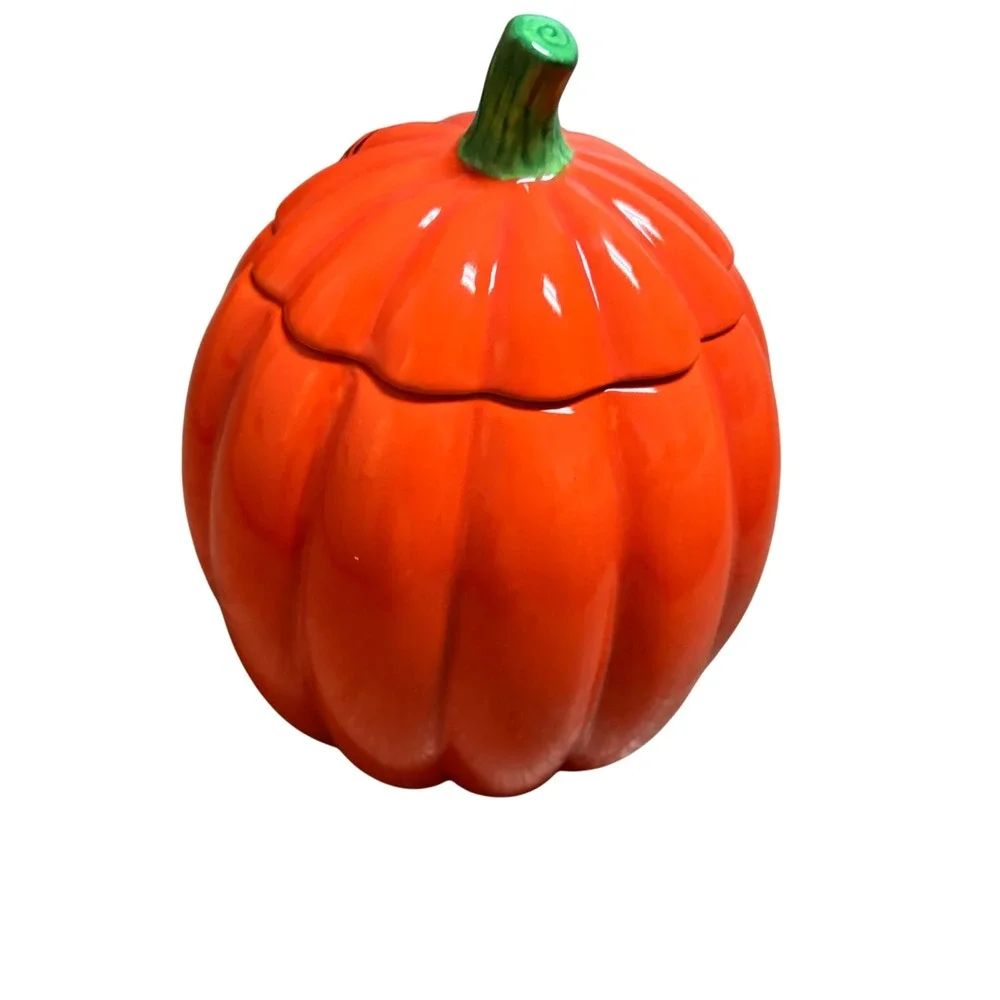 Hallmark Pumpkin Jack-O-Lantern Ceramic Cookie Jar with Spider Detail Orange